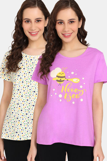 Buy Rosaline Mystic Town Knit Cotton Top (Pack of 2) - White Pink